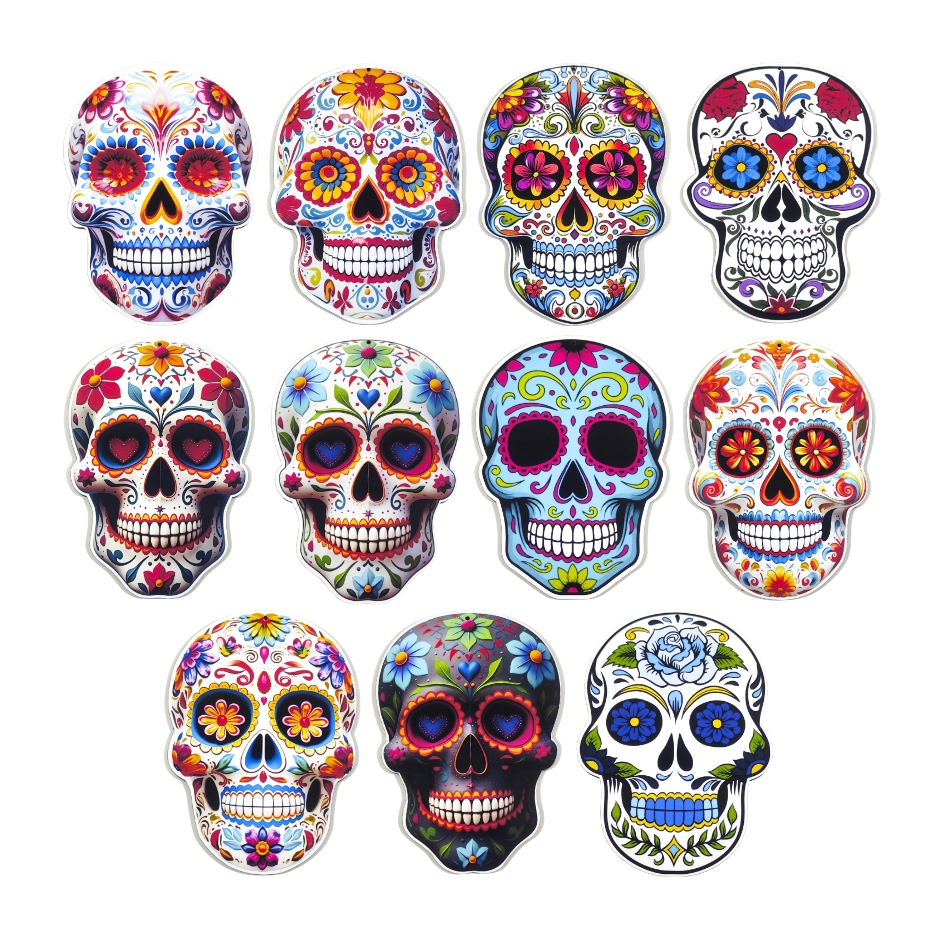 Calaveras Decorativas Colgantes de Cartón - Paquete de 6 Piezas