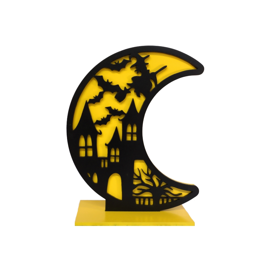Figura Decorativa de Halloween - Luna con Bruja y Murciélagos