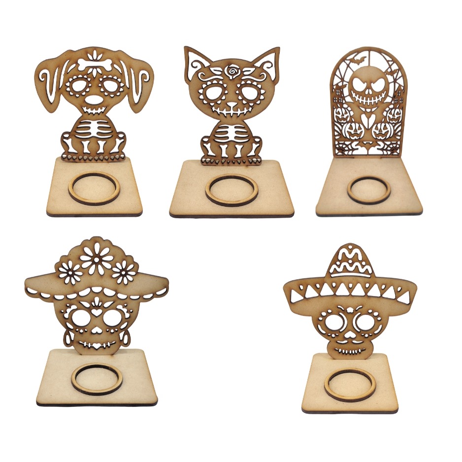 Portavelas Decorativos de Día de Muertos en MDF